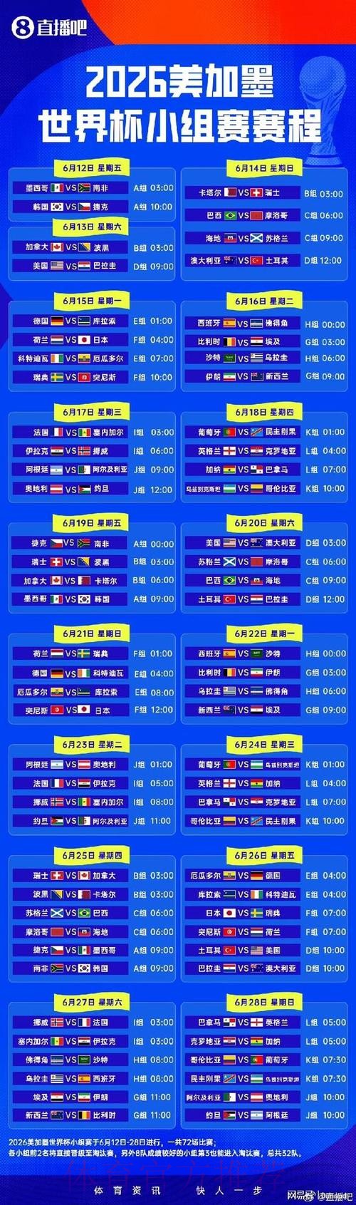 2026世界杯小组赛赛程高清版高清直播免费观看
